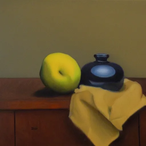 Prompt: still life painting by David Brown, matte,