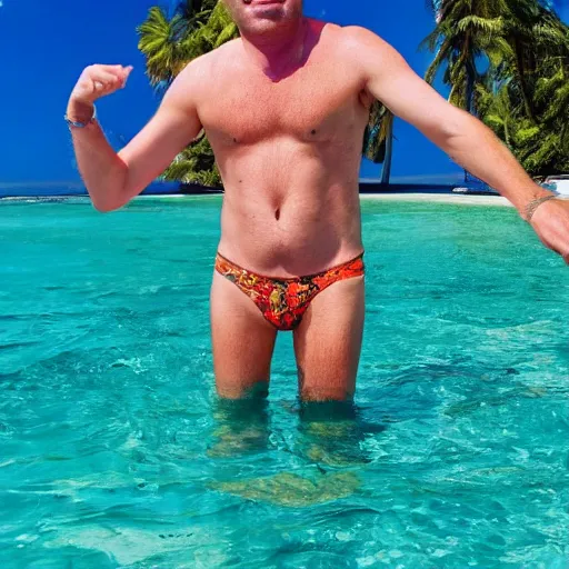 Image similar to photo of a 4 0 year old white man living the best life possible. he looks young for his age. women in bikinis are next to him, it's as if he were in a music video and didn't know it.