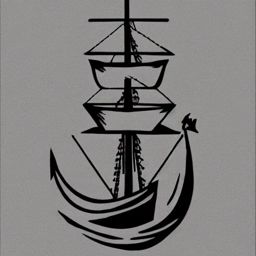 Prompt: tattoo design, stencil, viking, boat