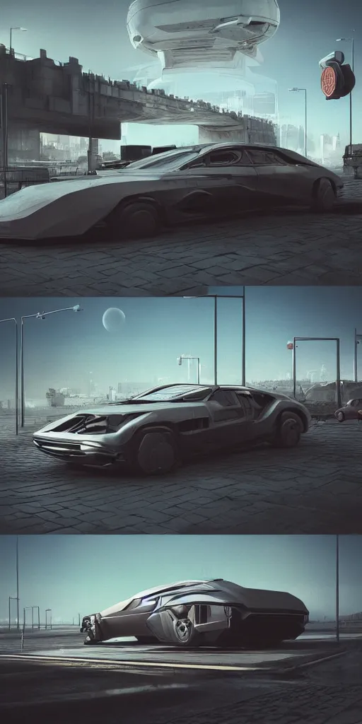 Prompt: sci-fi 3d organic brutalist car and wall structure car, in the coronation of napoleon painting, and digital billboard in the middle. octane render pinterest, keyshot product render, water reflections gloss shiny in luquid