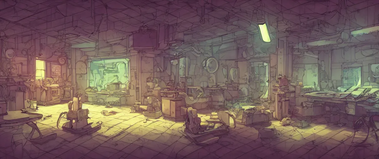 Prompt: abandoned laboroatory faded out colors place mosquet painting digital illustration hdr stylized digital illustration video game icon global illumination ray tracing advanced technology that looks like it is from borderlands and by feng zhu and loish and laurie greasley, victo ngai, andreas rocha, john harris