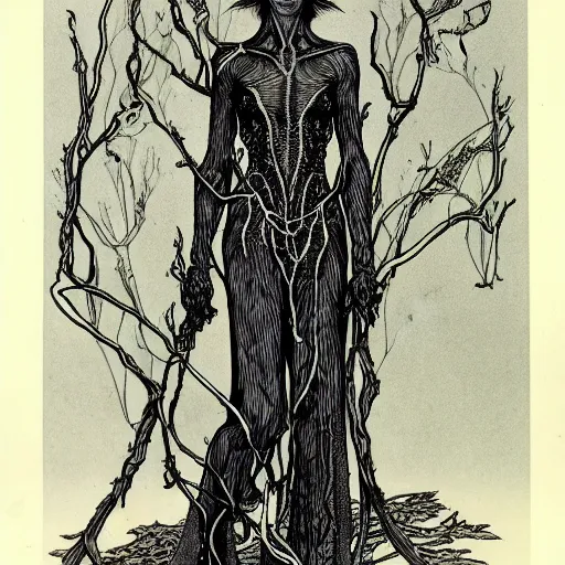 Image similar to full body of an elven witch,intricate, veins, by Hugo pratt, ultradetailed