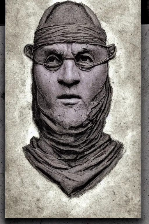 Prompt: donatello from tmnt, portrait, full body, symmetrical features, silver iodide, 1 8 8 0 photograph, sepia tone, aged paper, sergio leone, master prime lenses, cinematic