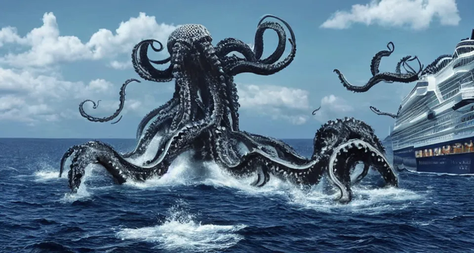 Image similar to A kraken attacking a cruise ship