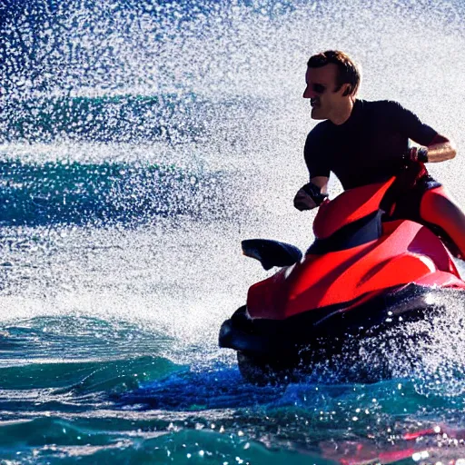 emmanuel macron riding a jet ski on a lava lake, Stable Diffusion OpenArt