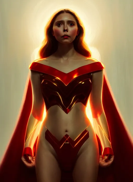 Image similar to portrait of modern darna, elizabeth olsen, intricate, elegant, glowing lights, highly detailed, digital painting, artstation, glamor pose, concept art, smooth, sharp focus, illustration, art by wlop, mars ravelo and greg rutkowski