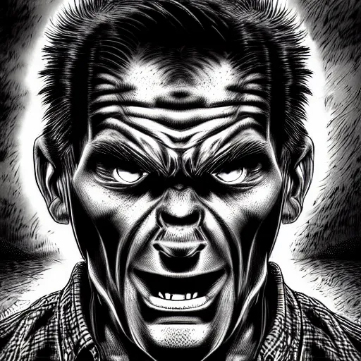 Image similar to a highly detailed surprised man, comic book cover art, in the style of todd mcfarlane and jack kirby, with a haunting background, digital photography, photorealistic, realistic, extreme detail