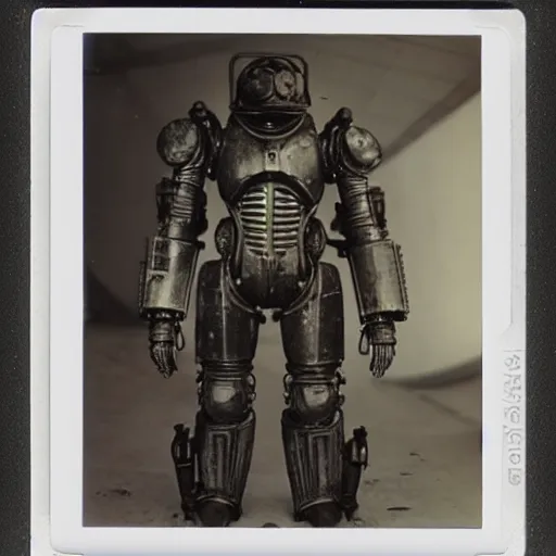 Image similar to polaroid of t-51b power armor by Tarkovsky