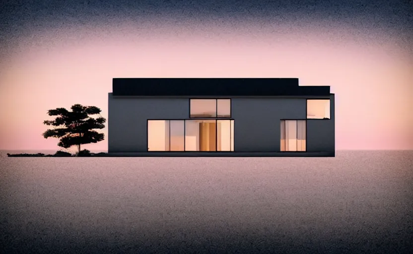 Image similar to one single stand alone huge hyperdetailed minimalist home, seen from the long distance, at night. by the sea. maximalist unexpected elements. free sky in plain natural warm tones. 8 x 1 6 k hd mixed media 3 d collage in the style of a childrenbook illustration in pastel tones. matte matte background. no frame hd