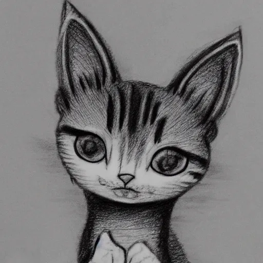 Image similar to a pencil drawing of a kitten, in the style of junji ito