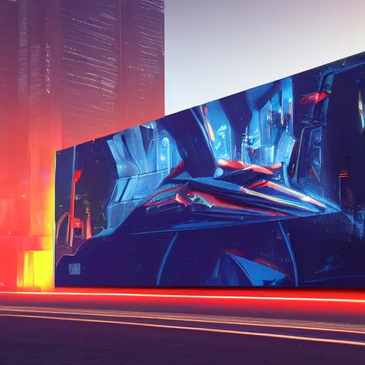 Image similar to sci-fi cars : wall near structure on : the coronation of napoleon painting : and digital billboard in the middle, in style of zaha hadid, suprematism composition, unreal engine 5, keyshot, octane, artstation trending, in lighting of blade runner 2049, ultra high detail, ultra photo realistic, 8k, 16k, in plastic, dark, tilt shift,