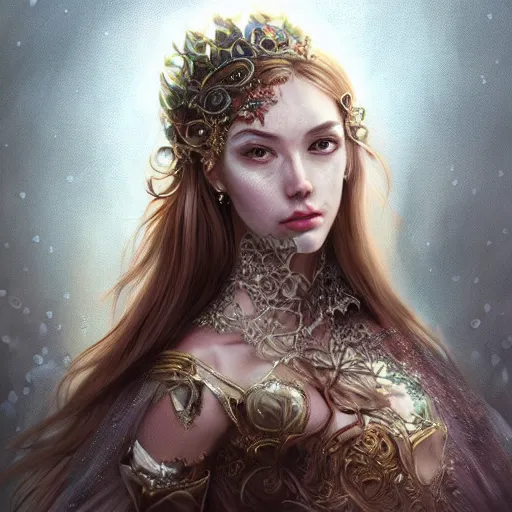 Image similar to portrait painting of beautiful fantasy princess, ultra realistic, concept art, intricate details, eerie highly detailed