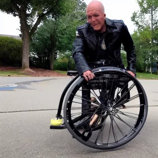 Image similar to ghostrider on the wheelchair,