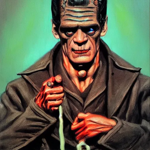 Image similar to frankenstein, by basil gogos, trending on artstation hq, deviantart, pinterest, 4 k uhd image