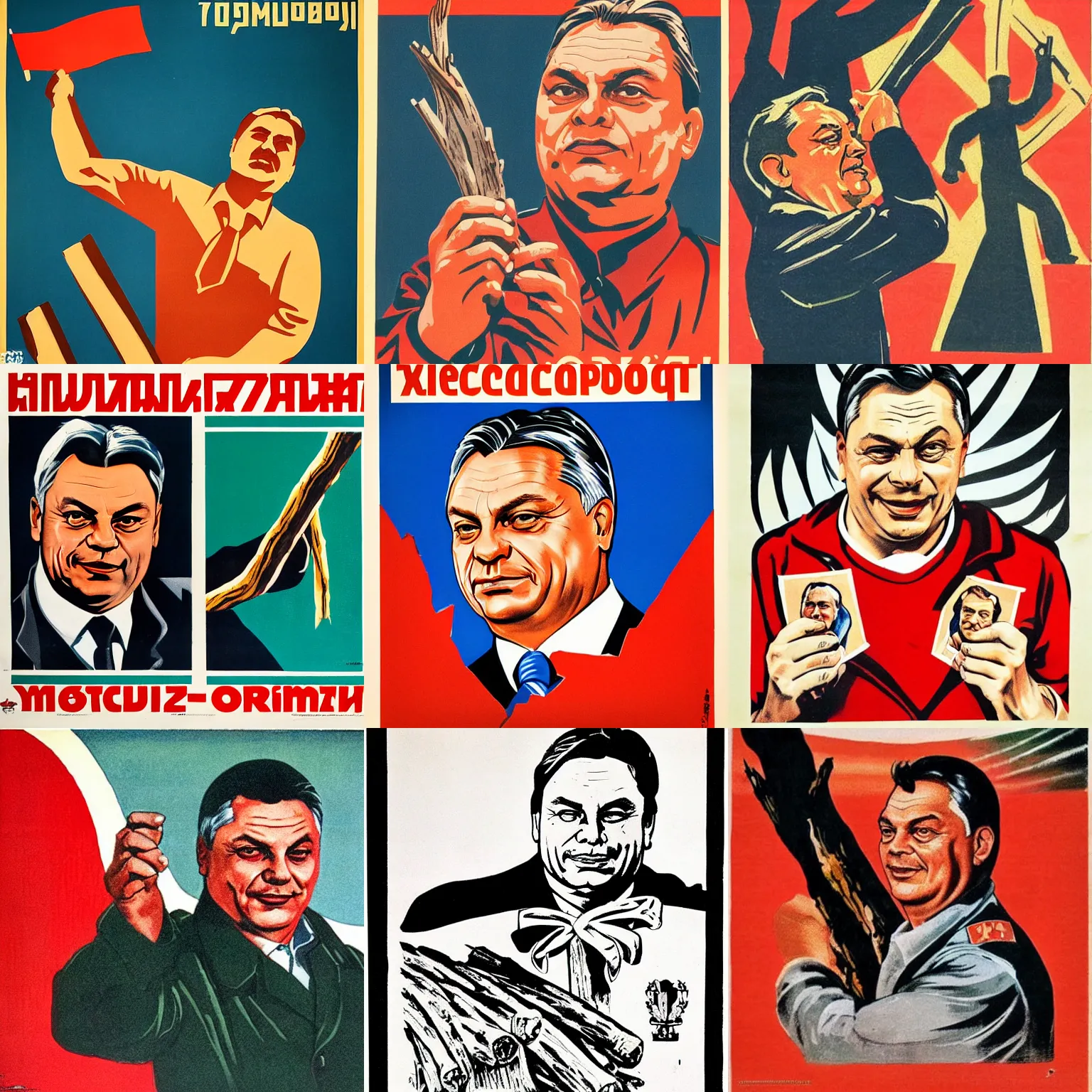 Prompt: soviet propaganda poster of viktor orban with firewood
