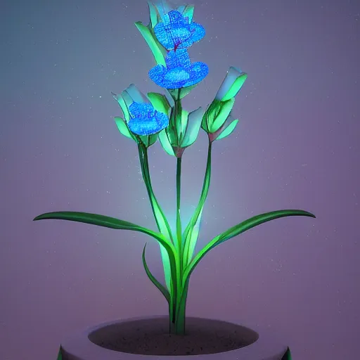 Image similar to Luminescent flower blooming at twilight, cgsociety, r /art, trending on artstation, artstationHD, octane render, highly detailed, cel-shaded, vray, volumetric lighting, unreal engine