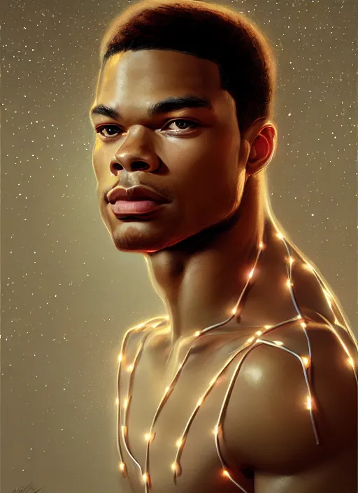 Image similar to portrait of jordan calloway, intricate, elegant, glowing lights, highly detailed, digital painting, artstation, concept art, smooth, sharp focus, illustration, art by wlop, mars ravelo and greg rutkowski