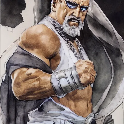 Image similar to Hulk Hogan as the pope, drawn by Yoji Shinkawa, water color