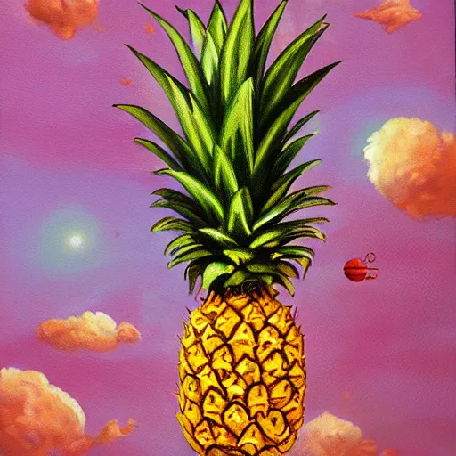 Image similar to a pineapple floating in space, oil painting