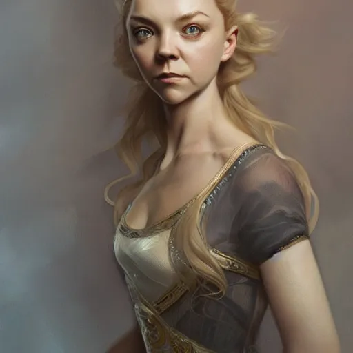 Prompt: Natalie Dormer, intricate, elegant, highly detailed, digital painting, artstation, concept art, smooth, sharp focus, illustration, art by artgerm and greg rutkowski and alphonse mucha,