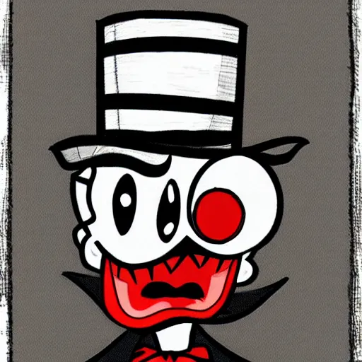 Image similar to vampire with a top hat and a monocle in the style of chad moldenhauer, cuphead, old style