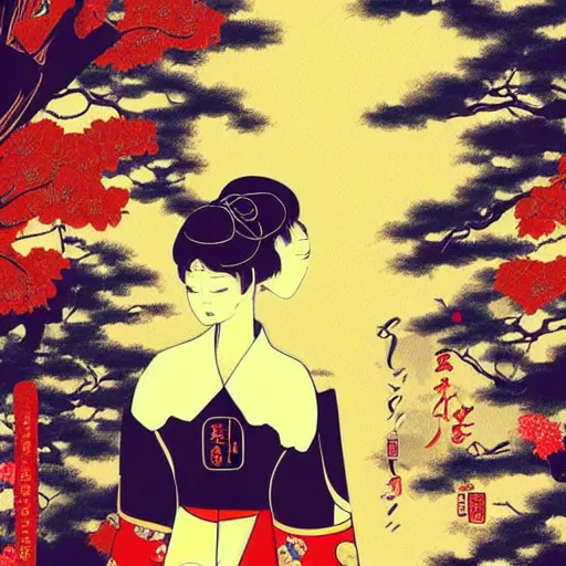 Image similar to japanese digital illustration poster, vivienne shao, colourful, pinterest,
