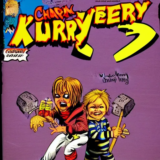 Image similar to Chucky VS Freddy Krueger 80's comic book cover