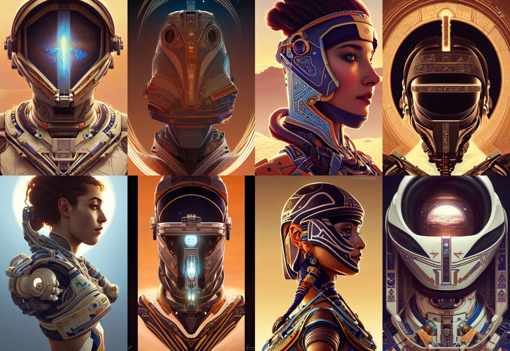 Prompt: symmetry!! portrait of an astronaut with egyptian motifs, horizon zero dawn machine, intricate, elegant, highly detailed, digital painting, artstation, concept art, smooth, sharp focus, illustration, art by artgerm and greg rutkowski and alphonse mucha, 8 k