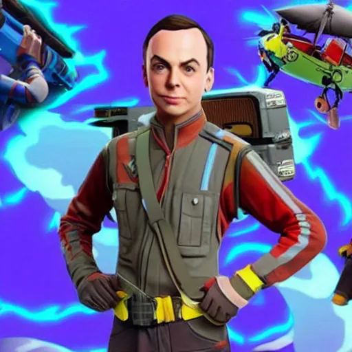 Image similar to sheldon cooper in fortnite