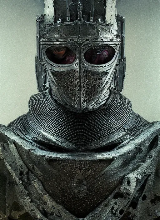 Image similar to portrait of king arthur knight cyborg, geomatric art, modern fine art, fractal, intricate, elegant, highly detailed, digital photography, subsurface scattering, by jheronimus bosch and frank miller and greg rutkowski,