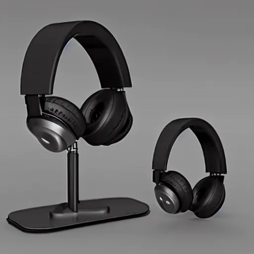 Image similar to wireless headphone stand, futuristic, techno, cyberpunk, product design, render, concept, fun, cute