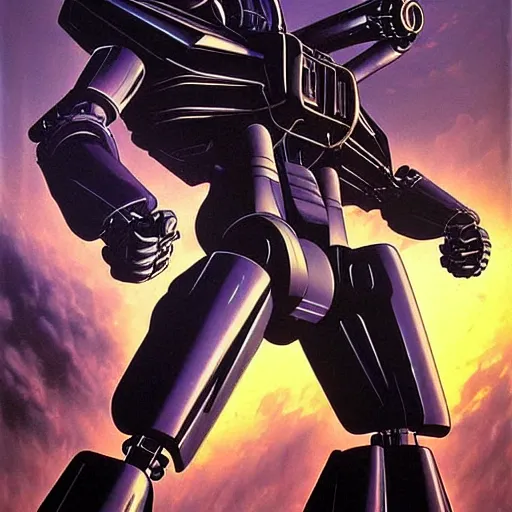 Prompt: a mike deodato style mecha, 1 9 7 0 s sci - fi, oil on canvas painting, smooth, sharp focus, vibrant volumetric natural light in style of josan gonzalez and mike winkelmann and andgreg rutkowski and alphonse muchaand and caspar david friedrich and stephen hickman and james gurney and hiromasa ogura..