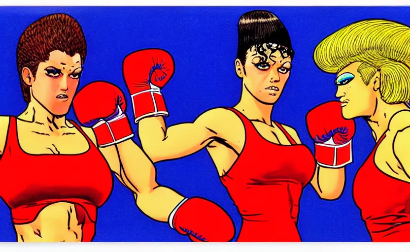 Image similar to boxing girl and drag queen by jean giraud