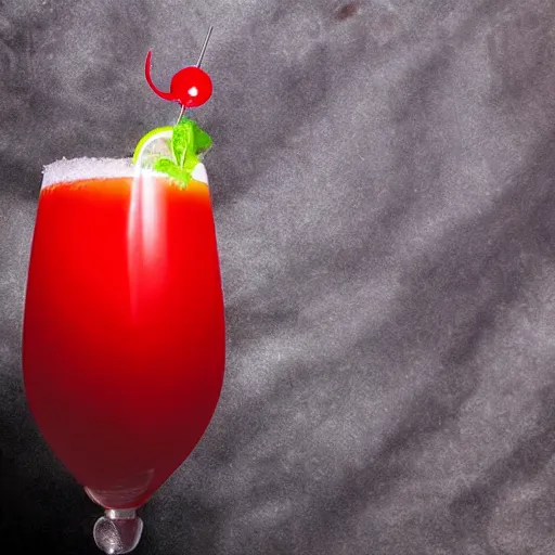 Prompt: the fin of a tiny shark emerging from a red Cocktail. Award-winning photography, trending on, blabla