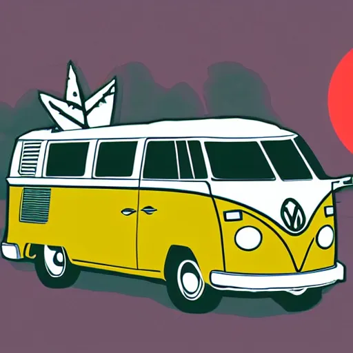 Image similar to illustration of jerry garcia (driving a Volkswagen bus) and waving