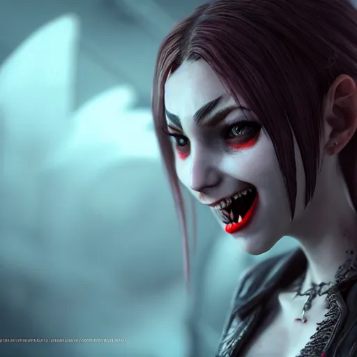 Image similar to cute vampire, ultra realistic, concept art, intricate details, dark vibe, highly detailed, photorealistic, octane render, 8 k, unreal engine,