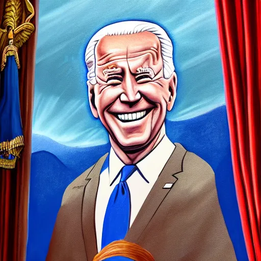 Image similar to a church mural depicting joe biden as a god, 4 k, highly detailed, painted by michelangelo