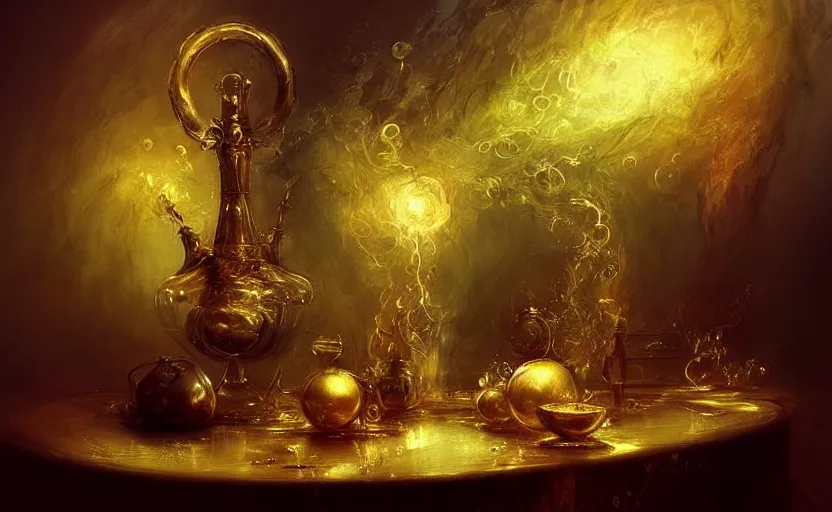 Image similar to alchemy still life amazing composition. by artstation trending, by joseph mallord william turner, luis royo, konstantin razumov, cinematic lighting, fractal flame, highly detailed