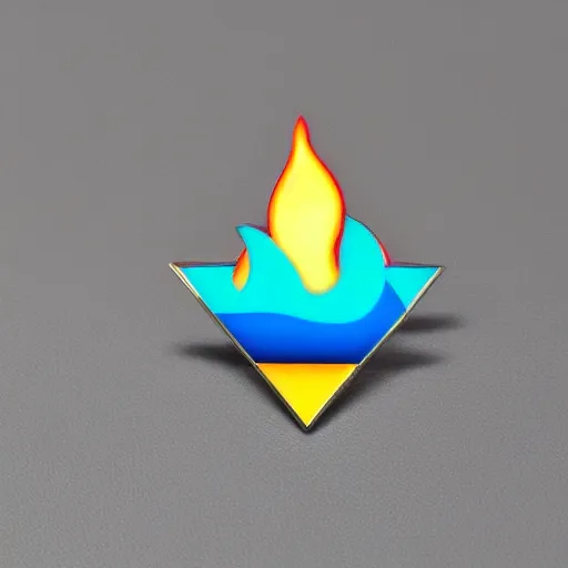 Image similar to a diamond enamel pin depicting a minimalistic clean illustration fire flames warning label, smooth curves