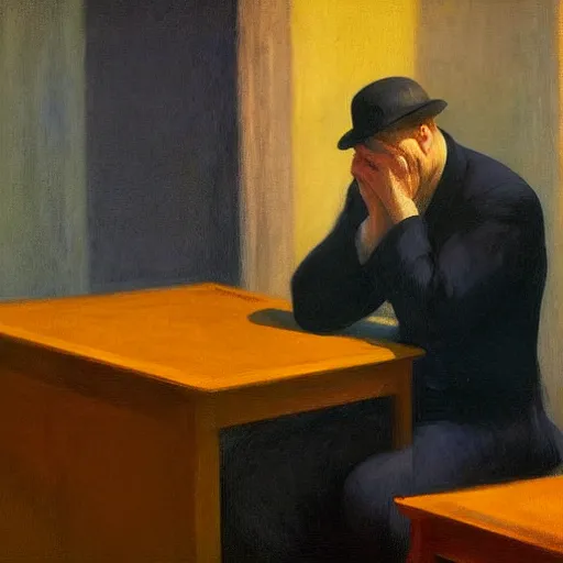 Image similar to a portrait of a crying man by Edward Hopper, 4k,