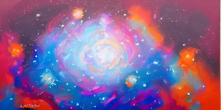 Image similar to a beautiful abstract acrylic painting of geometric nebula by viktoria lapteva