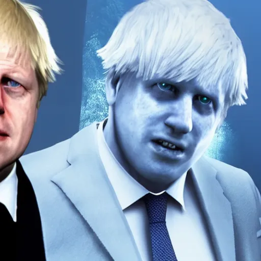 Image similar to boris johnson in skyrim, videogame cutscene