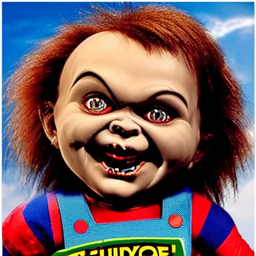 Image similar to hybrid of chucky and chuck e. cheese