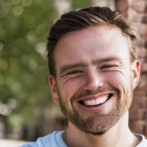 Image similar to photo of a white male smiling, closeup, selfie, HD