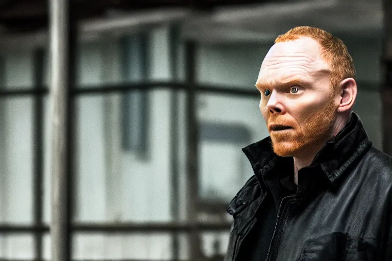 Prompt: a film still of Bill burr in punisher, high quality, depth of field