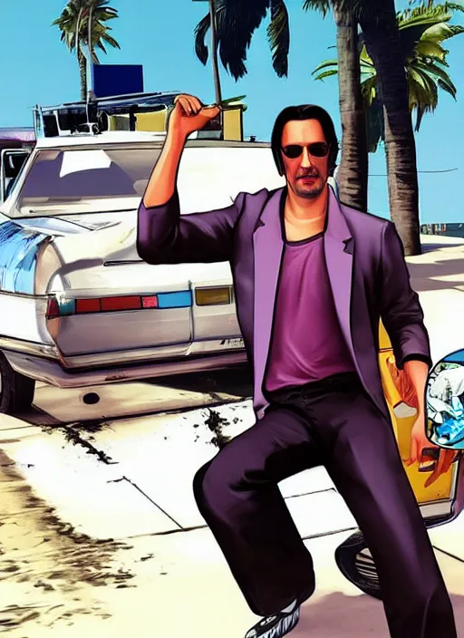 Image similar to Keanu Reeves in GTA Vice City