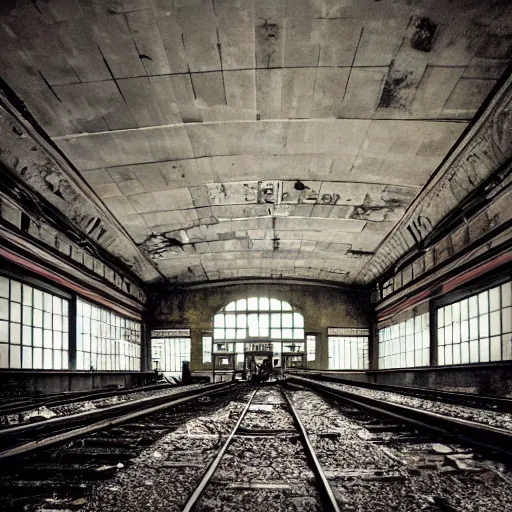 Prompt: “photograph of an abandoned penn station, dusty, dark, liminal space, high res, high quality”