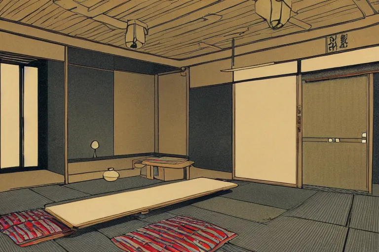 Image similar to concept art of japanese room, sen no rikyu, mad paint