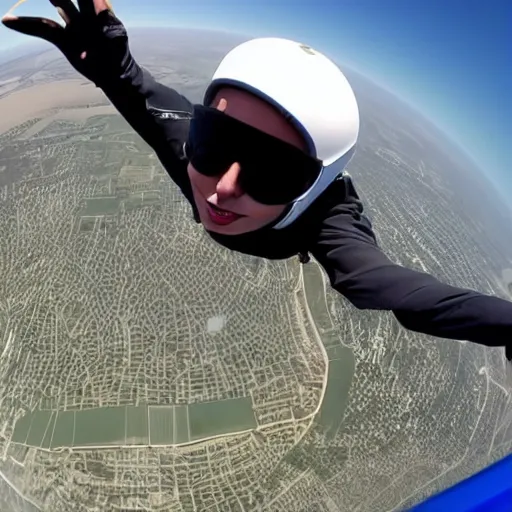 Prompt: a selfie taken by Elon Musk while doing skydiving
