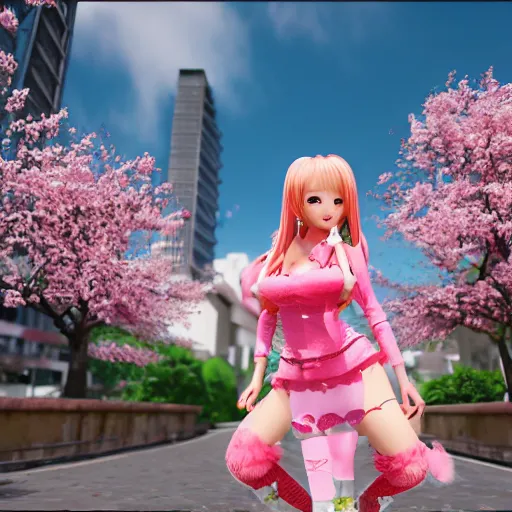 Prompt: a 4k photo famous japanese gyaru with Sakura tree blooming on background, unreal engine